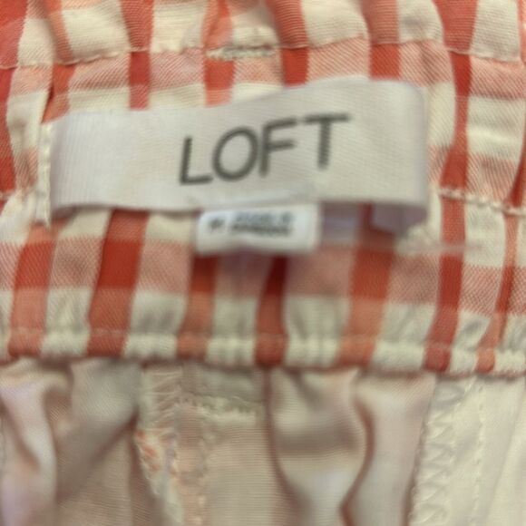 Loft pink white checkered tie waist ruffle shorts Size M New - Picture 8 of 9
